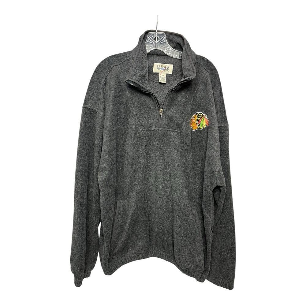 Chicago Blackhawks, Men’s XL. Fleece Pullover, 1/4 Zip, Black, Stitched Logo